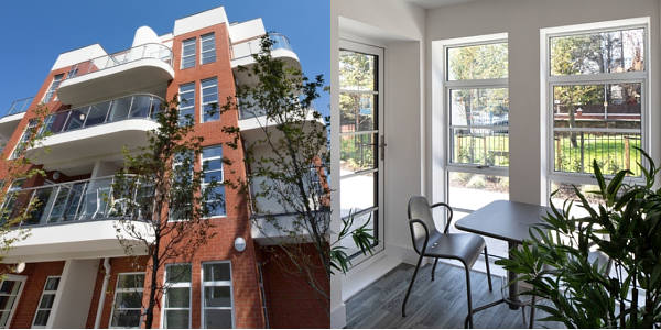 Photo of interior next to exterior of Lister Gardens Apartments in Liverpool